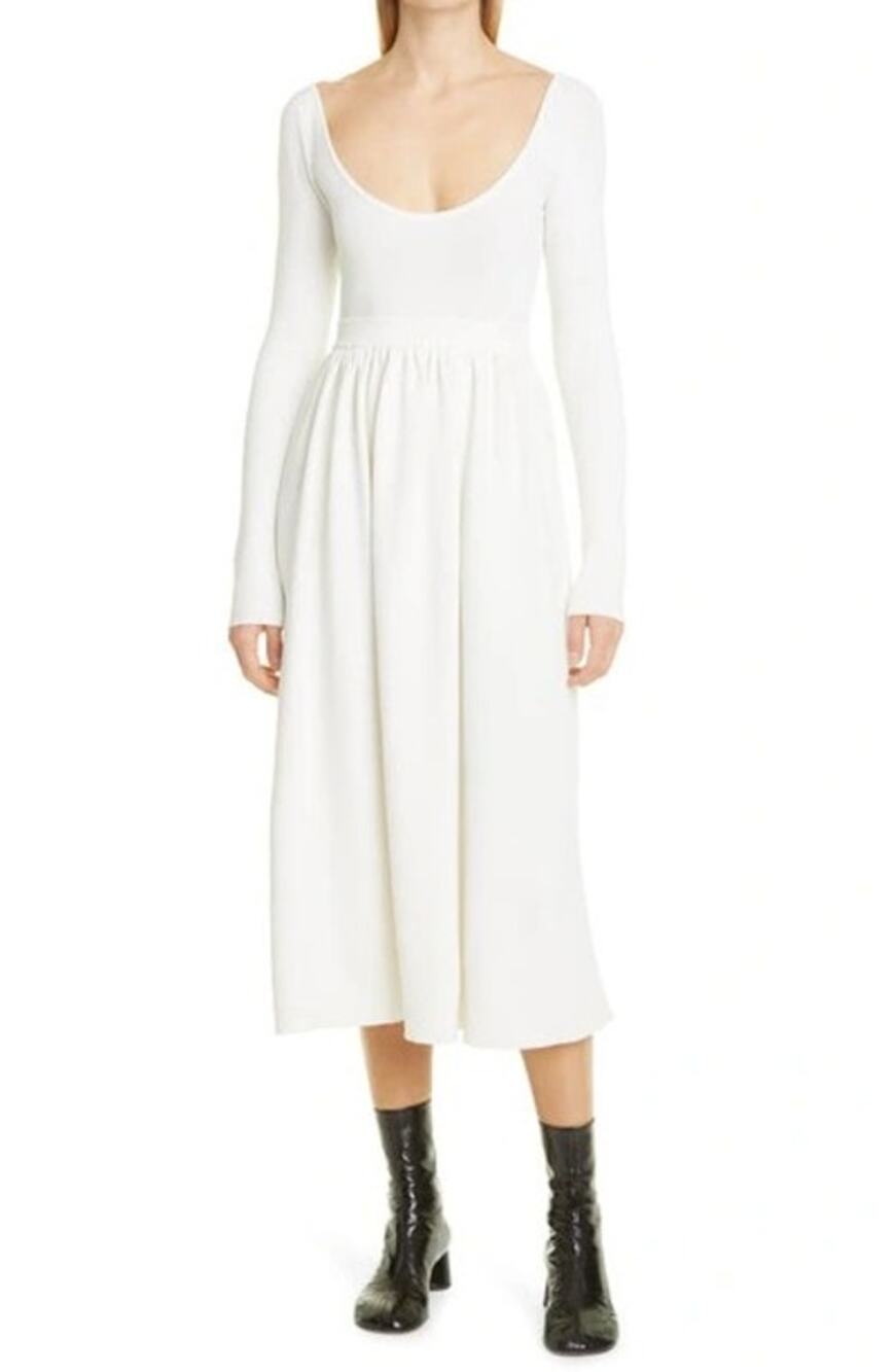 NWT Proenza Schouler Ribbed Knit Long Sleeve Scoop Neck Dress Off White Size XS